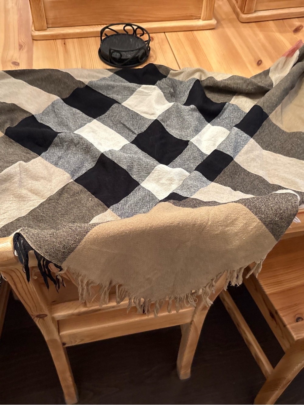 Burberry Neutral Check Fringe Throw in Beige, Black, Gray
